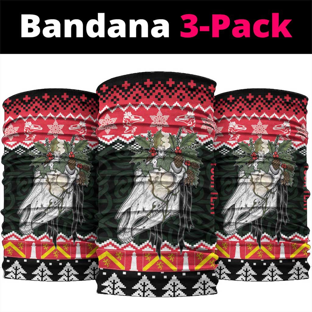 Personalized Anglesey Wales Christmas Neck Gaiter Mari Lwyd Celtic Knot Style - Wonder Print Shop
