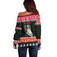 Personalized Anglesey Wales Christmas Off Shoulder Sweater Mari Lwyd Celtic Knot Style - Wonder Print Shop