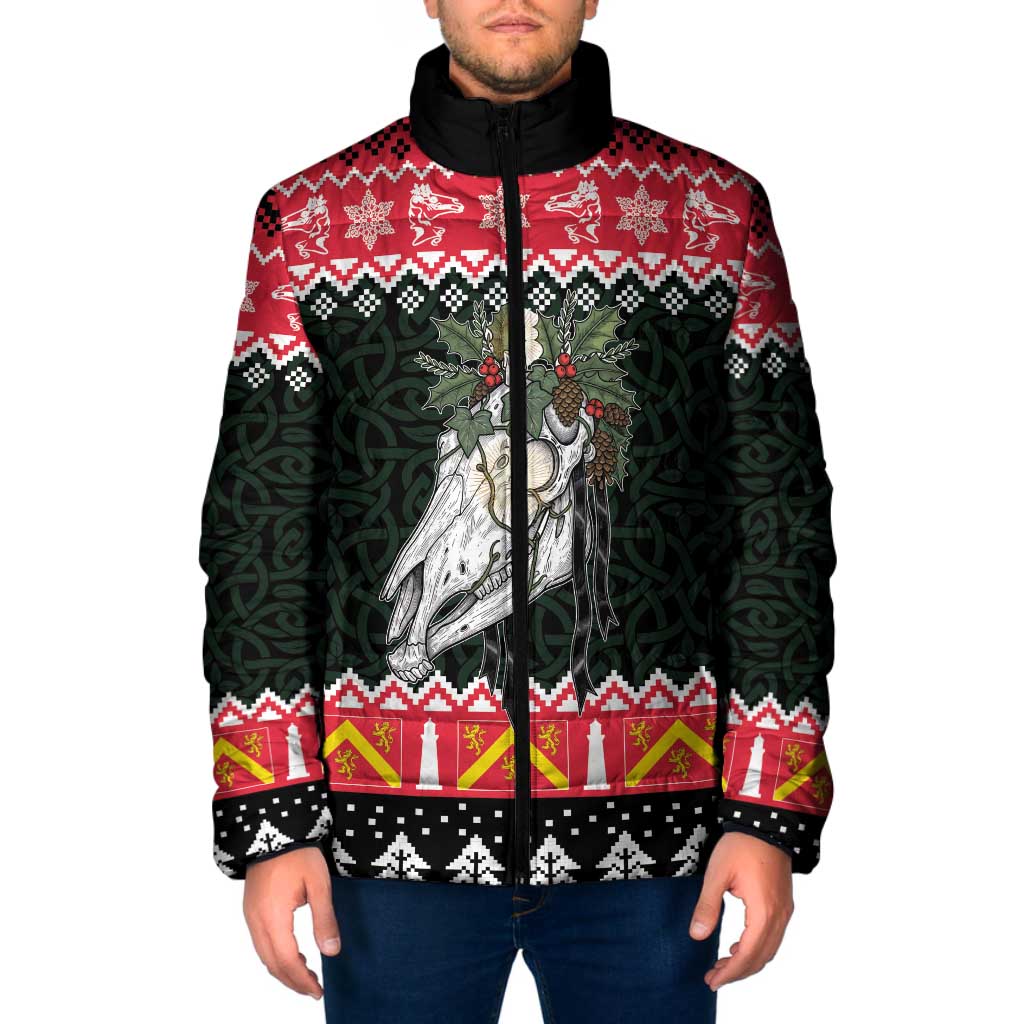 Personalized Anglesey Wales Christmas Padded Jacket Mari Lwyd Celtic Knot Style - Wonder Print Shop