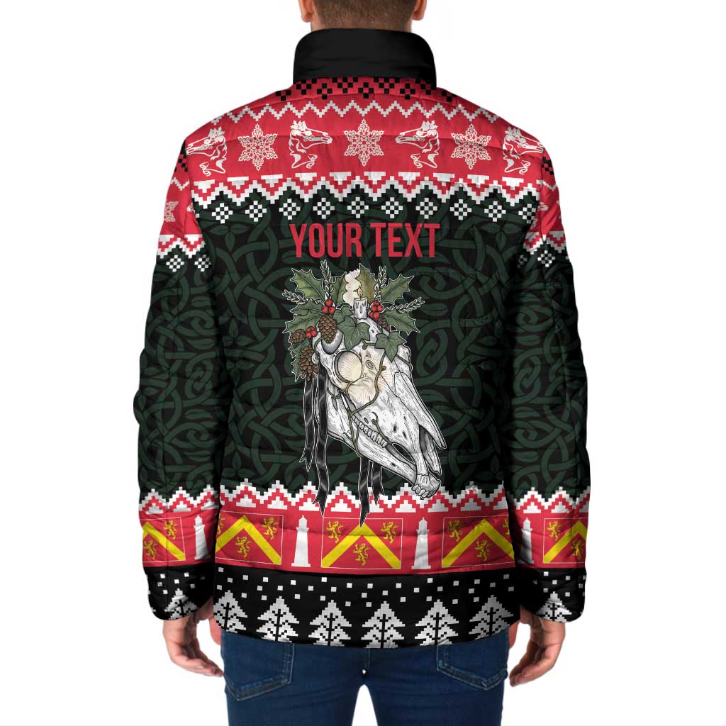 Personalized Anglesey Wales Christmas Padded Jacket Mari Lwyd Celtic Knot Style - Wonder Print Shop