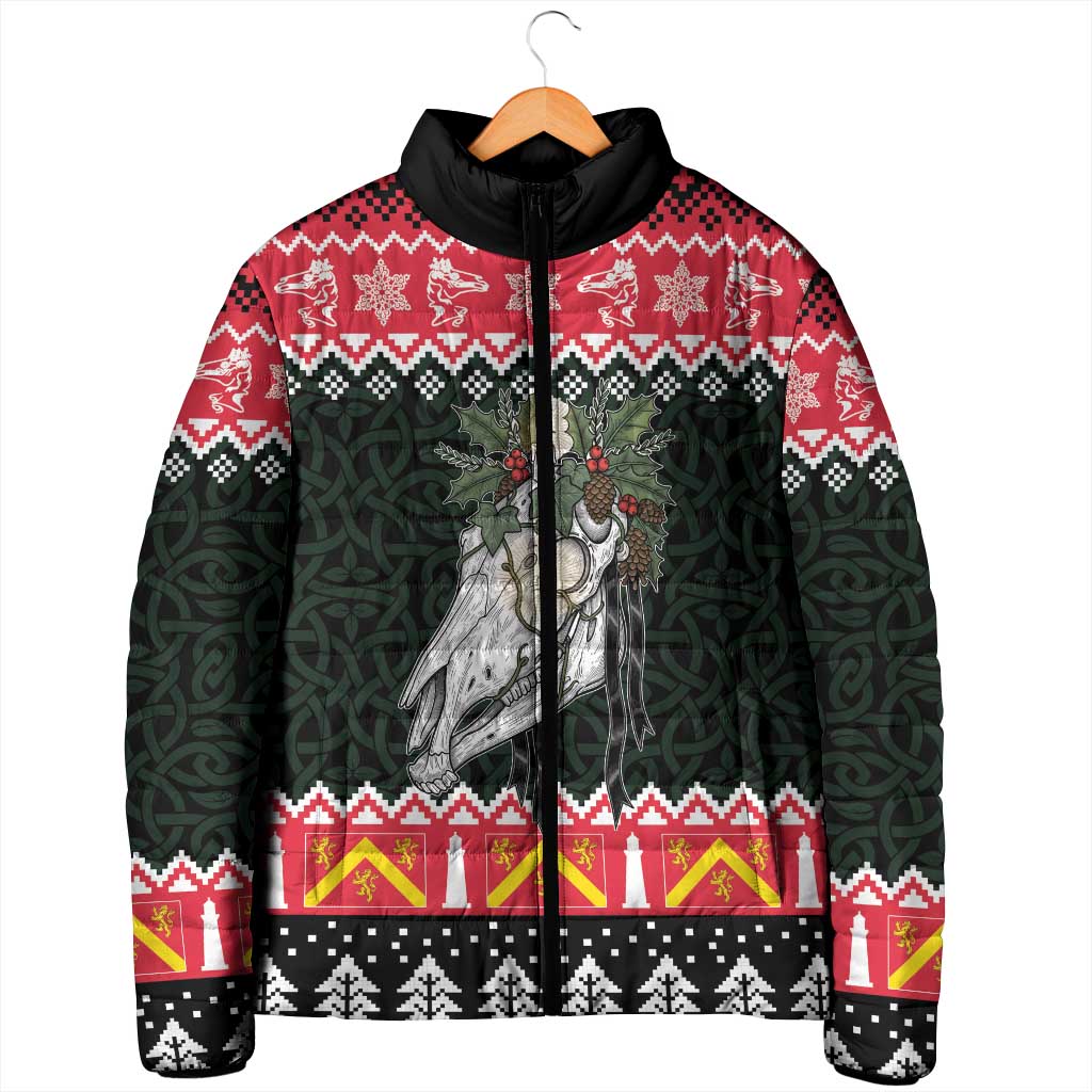 Personalized Anglesey Wales Christmas Padded Jacket Mari Lwyd Celtic Knot Style - Wonder Print Shop