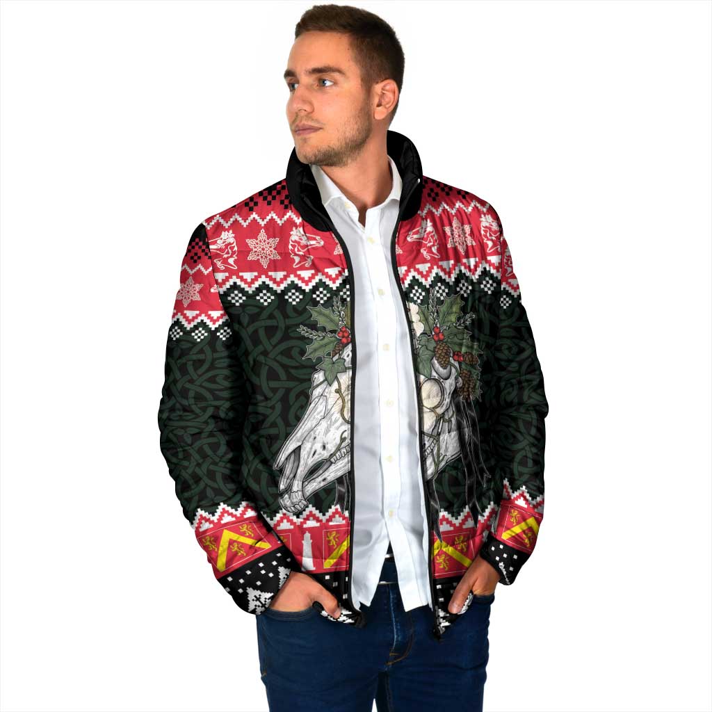 Personalized Anglesey Wales Christmas Padded Jacket Mari Lwyd Celtic Knot Style - Wonder Print Shop
