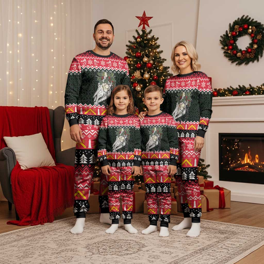 Personalized Anglesey Wales Christmas Pajama Set Mari Lwyd Celtic Knot Style - Wonder Print Shop
