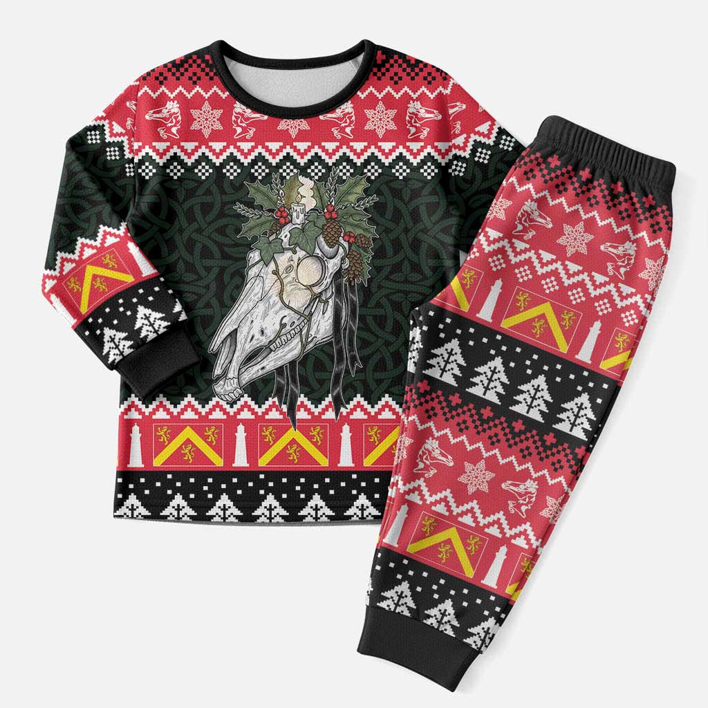 Personalized Anglesey Wales Christmas Pajama Set Mari Lwyd Celtic Knot Style - Wonder Print Shop