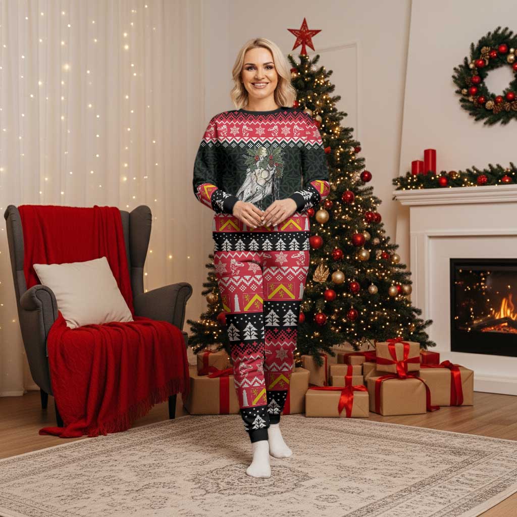 Personalized Anglesey Wales Christmas Pajama Set Mari Lwyd Celtic Knot Style - Wonder Print Shop