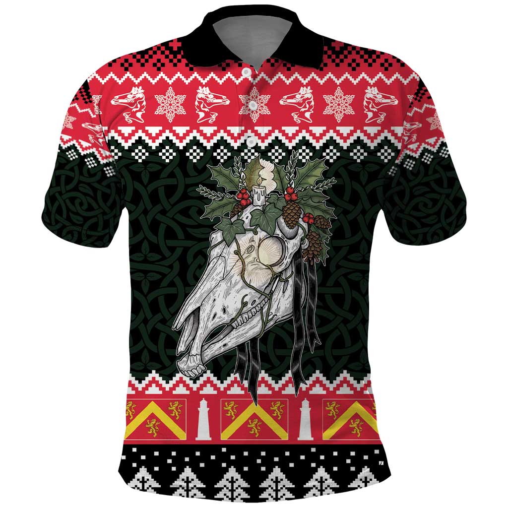 Personalized Anglesey Wales Christmas Polo Shirt Mari Lwyd Celtic Knot Style - Wonder Print Shop