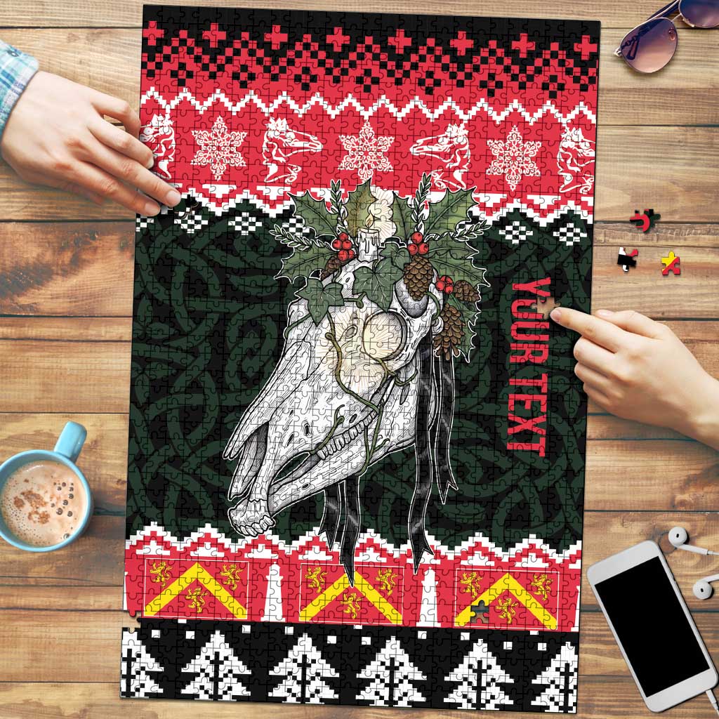 Personalized Anglesey Wales Christmas Puzzle Mari Lwyd Celtic Knot Style - Wonder Print Shop
