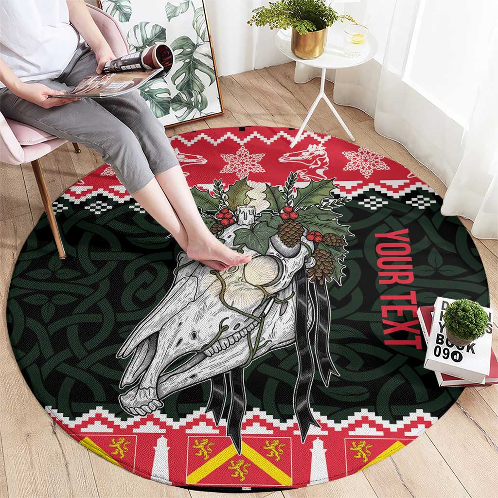 Personalized Anglesey Wales Christmas Round Carpet Mari Lwyd Celtic Knot Style - Wonder Print Shop