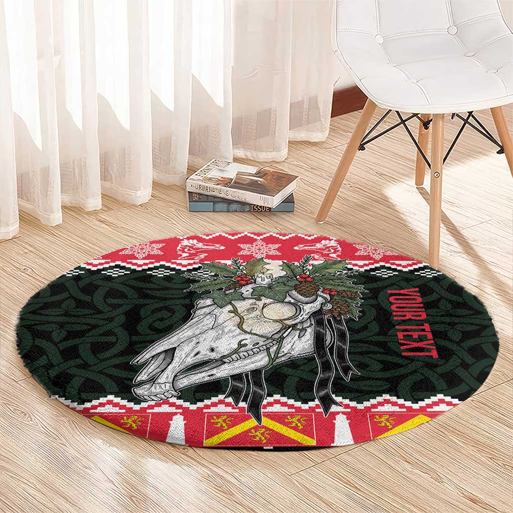 Personalized Anglesey Wales Christmas Round Carpet Mari Lwyd Celtic Knot Style - Wonder Print Shop