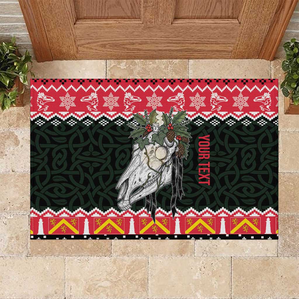 Personalized Anglesey Wales Christmas Rubber Doormat Mari Lwyd Celtic Knot Style - Wonder Print Shop