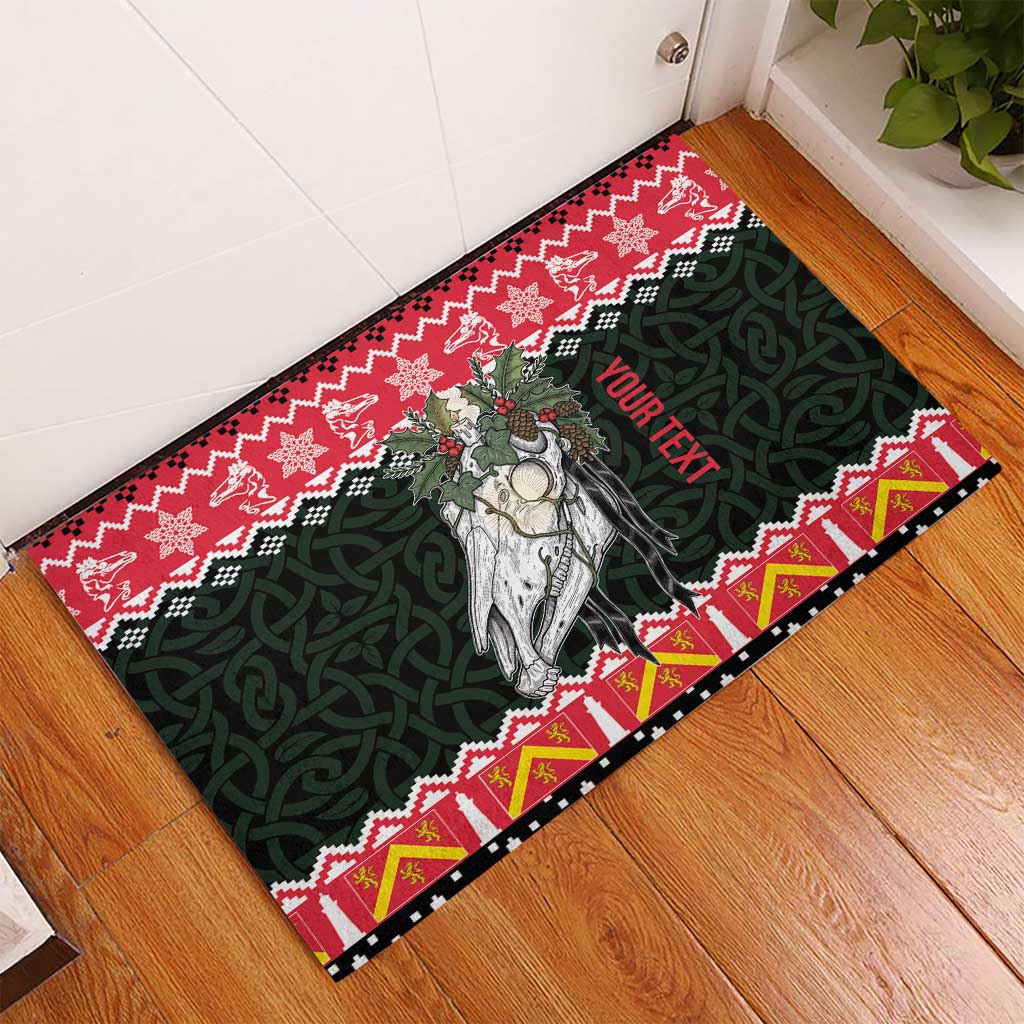 Personalized Anglesey Wales Christmas Rubber Doormat Mari Lwyd Celtic Knot Style - Wonder Print Shop