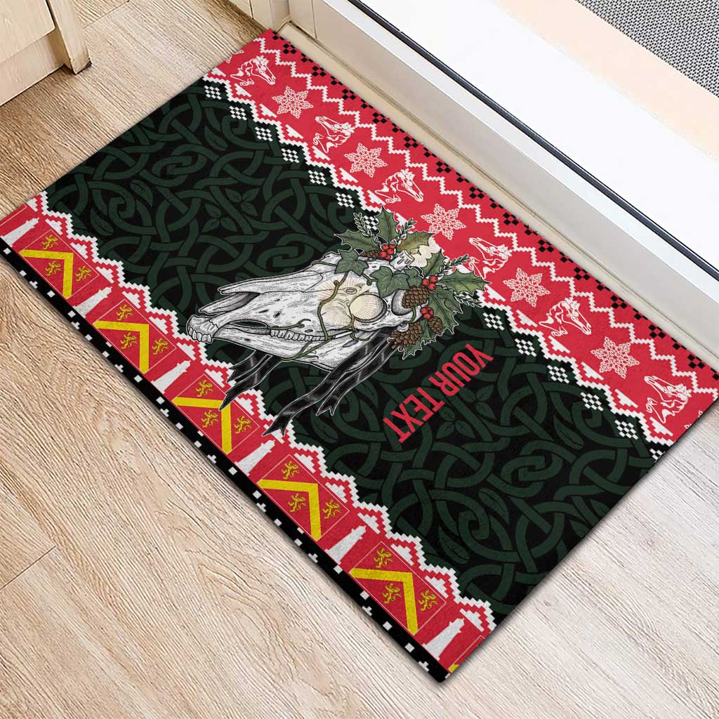 Personalized Anglesey Wales Christmas Rubber Doormat Mari Lwyd Celtic Knot Style - Wonder Print Shop