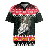 Personalized Anglesey Wales Christmas Rugby Jersey Mari Lwyd Celtic Knot Style - Wonder Print Shop