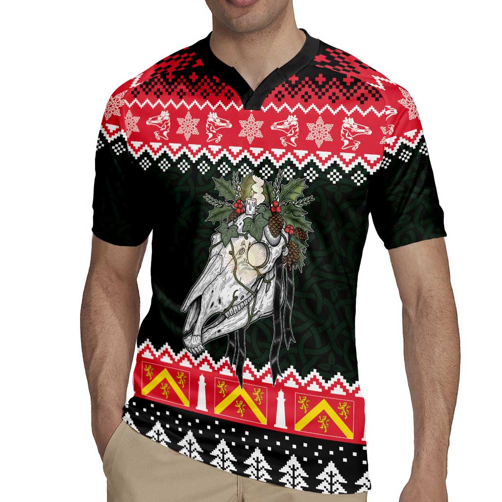 Personalized Anglesey Wales Christmas Rugby Jersey Mari Lwyd Celtic Knot Style - Wonder Print Shop