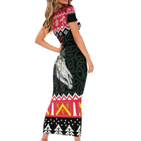 Personalized Anglesey Wales Christmas Short Sleeve Bodycon Dress Mari Lwyd Celtic Knot Style - Wonder Print Shop