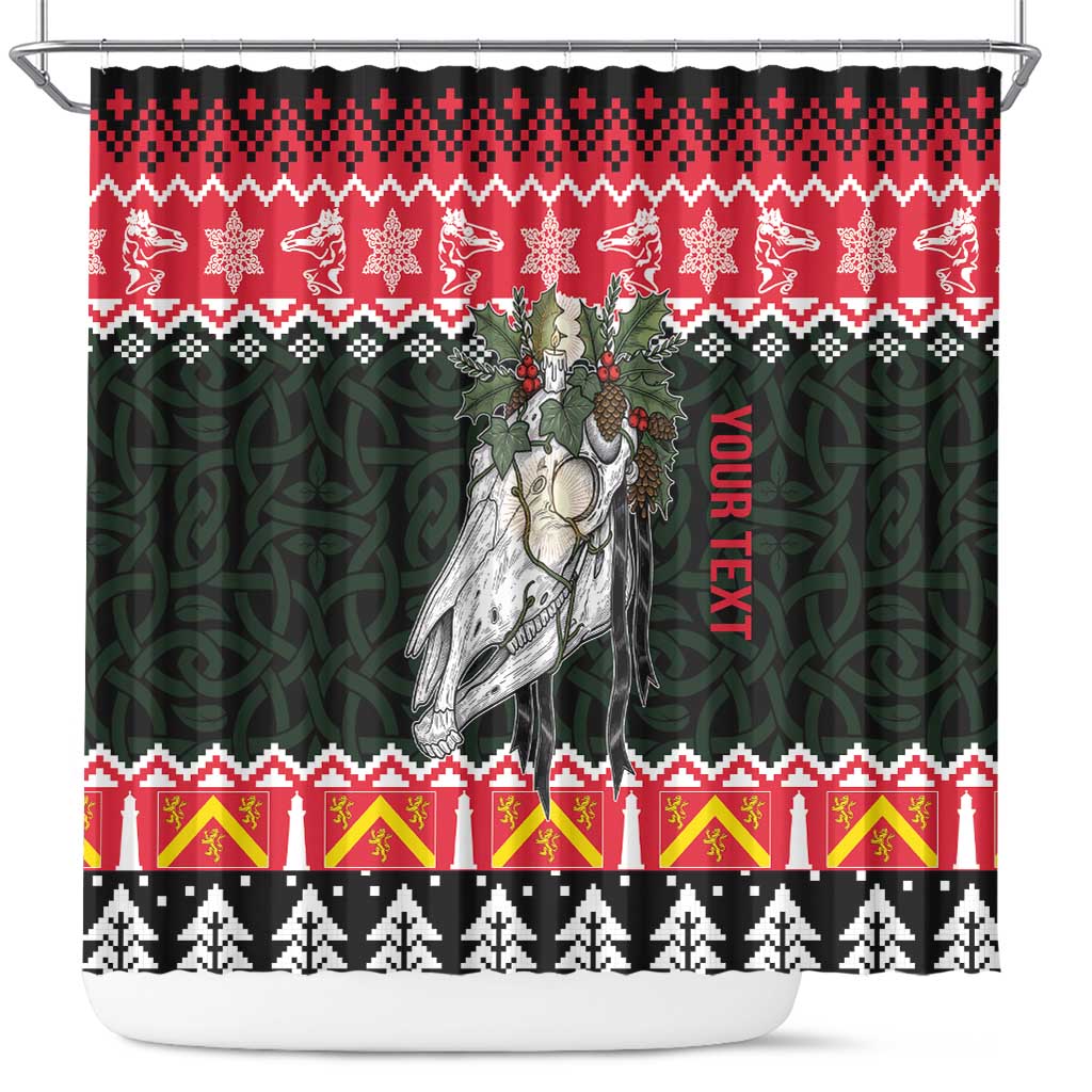 Personalized Anglesey Wales Christmas Shower Curtain Mari Lwyd Celtic Knot Style - Wonder Print Shop