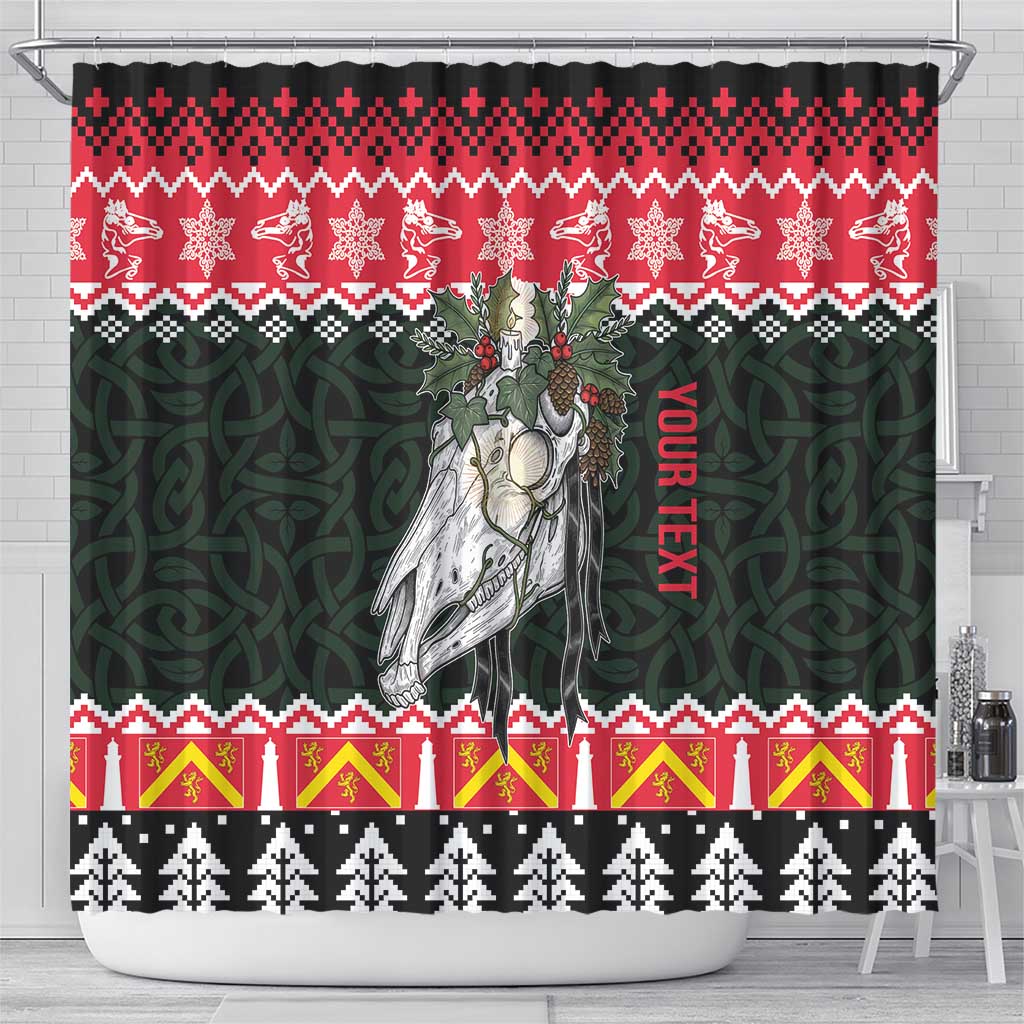 Personalized Anglesey Wales Christmas Shower Curtain Mari Lwyd Celtic Knot Style - Wonder Print Shop
