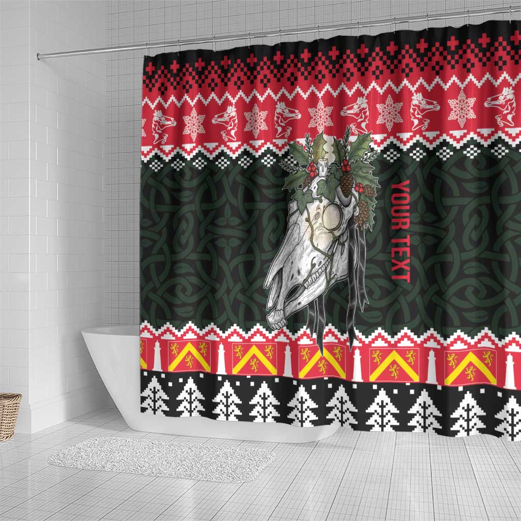 Personalized Anglesey Wales Christmas Shower Curtain Mari Lwyd Celtic Knot Style - Wonder Print Shop