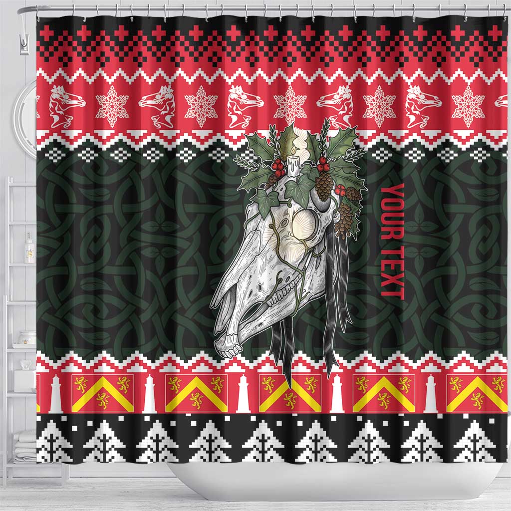 Personalized Anglesey Wales Christmas Shower Curtain Mari Lwyd Celtic Knot Style - Wonder Print Shop