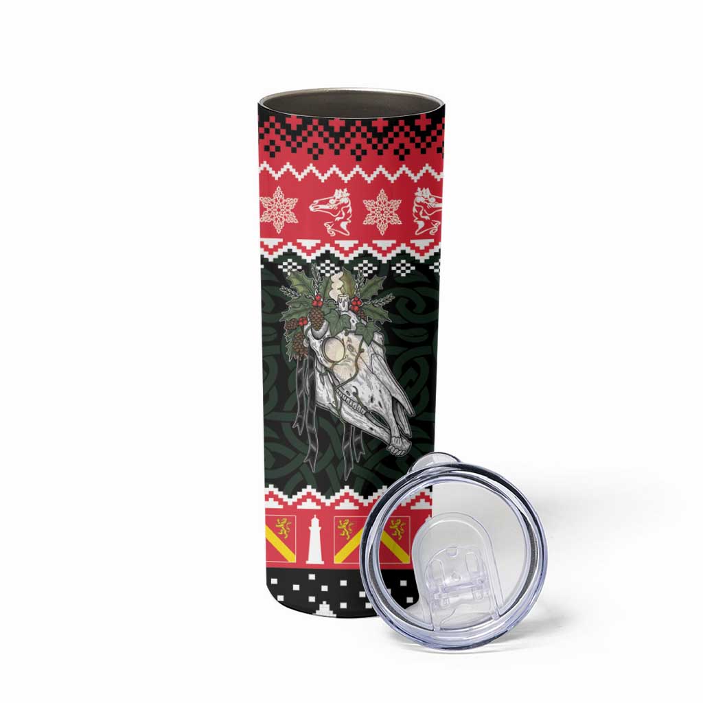 Personalized Anglesey Wales Christmas Skinny Tumbler Mari Lwyd Celtic Knot Style - Wonder Print Shop