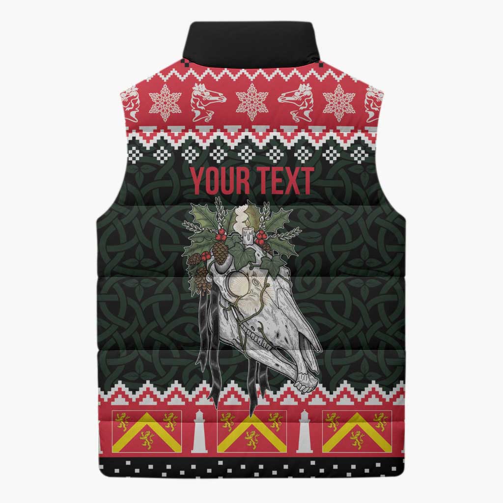 Personalized Anglesey Wales Christmas Sleeveless Puffer Jacket Mari Lwyd Celtic Knot Style - Wonder Print Shop
