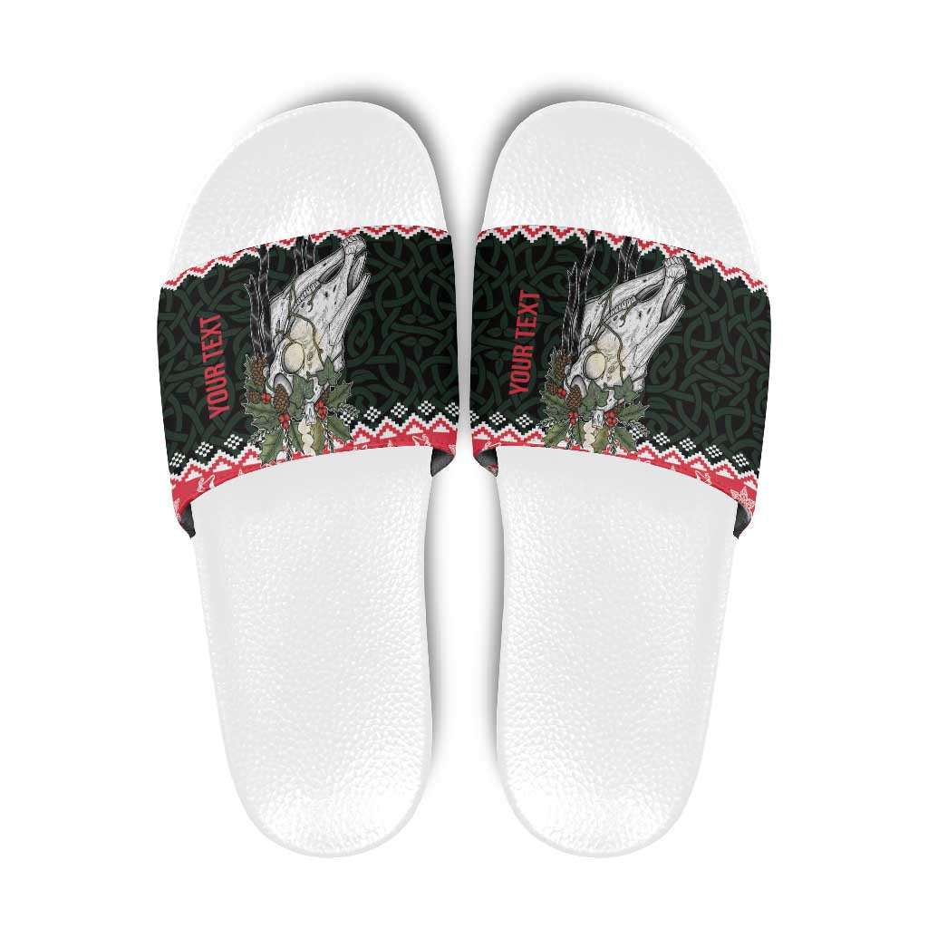 Personalized Anglesey Wales Christmas Slide Sandals Mari Lwyd Celtic Knot Style - Wonder Print Shop