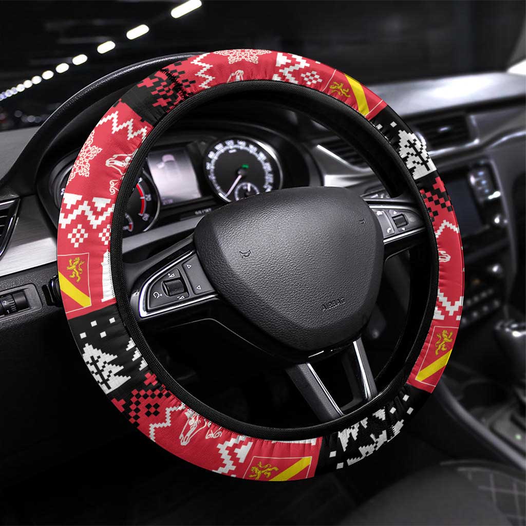 Anglesey Wales Christmas Steering Wheel Cover Mari Lwyd Celtic Knot Style - Wonder Print Shop