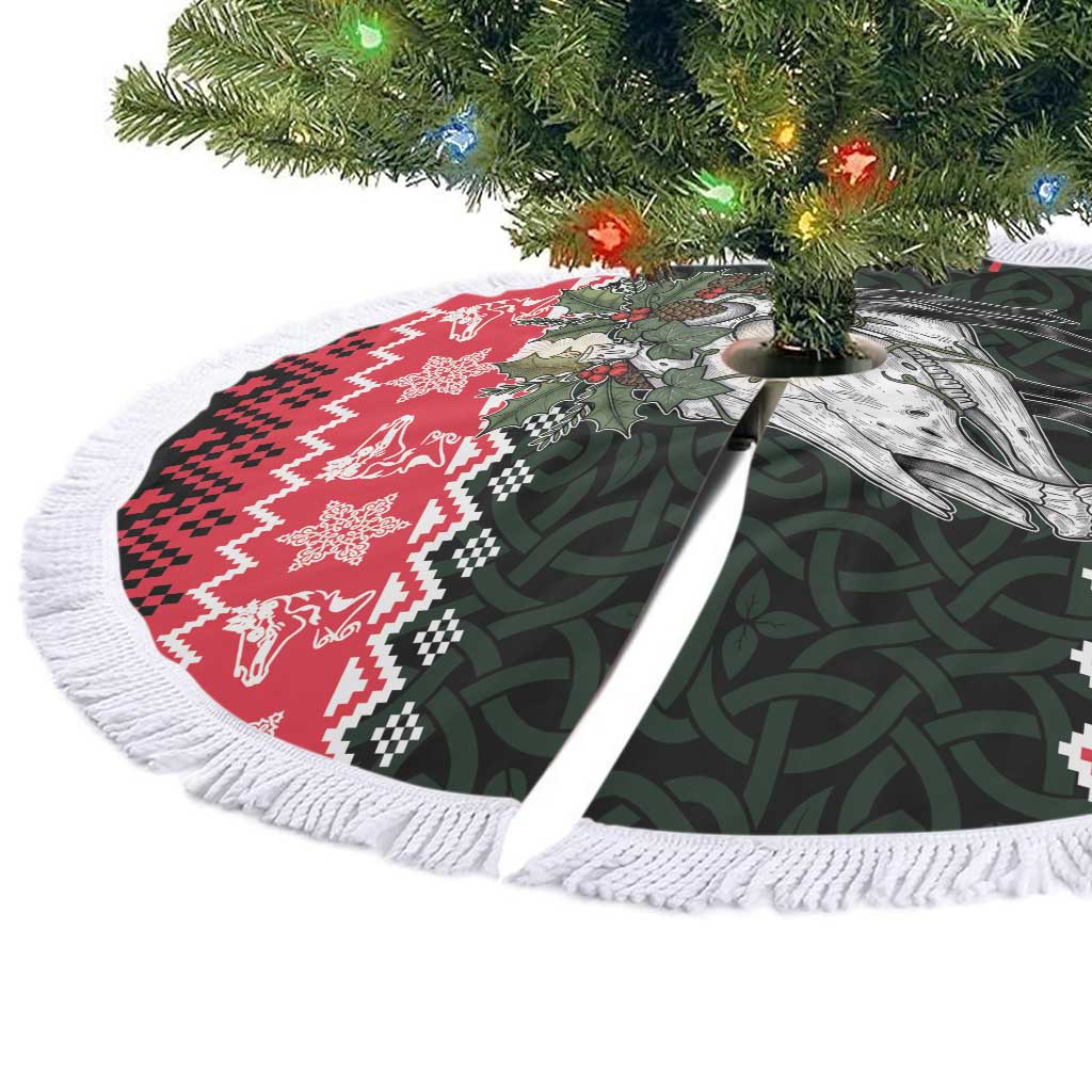 Personalized Anglesey Wales Christmas Tree Skirt Mari Lwyd Celtic Knot Style - Wonder Print Shop