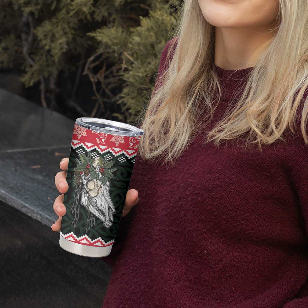 Personalized Anglesey Wales Christmas Tumbler Cup Mari Lwyd Celtic Knot Style - Wonder Print Shop