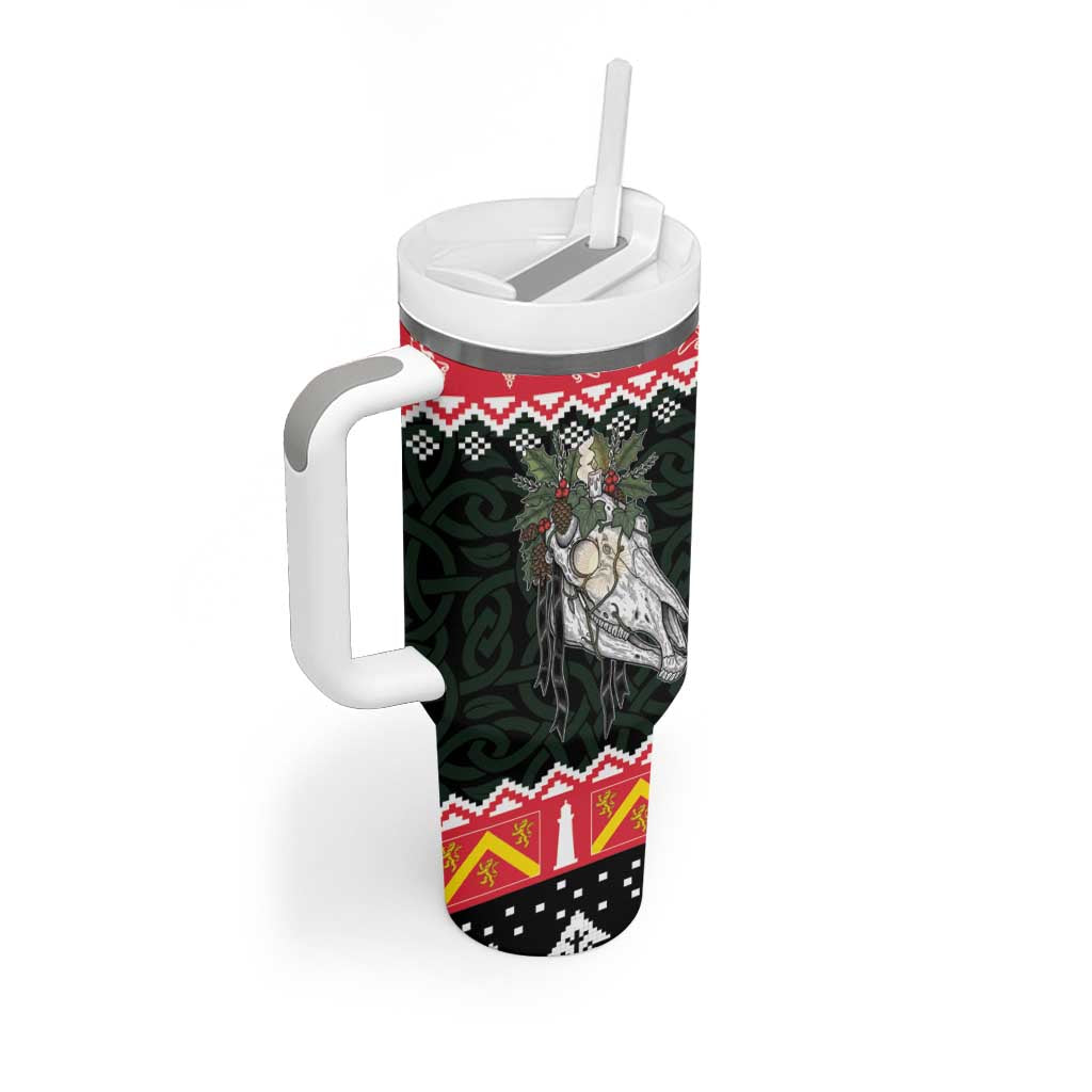 Personalized Anglesey Wales Christmas Tumbler With Handle Mari Lwyd Celtic Knot Style - Wonder Print Shop