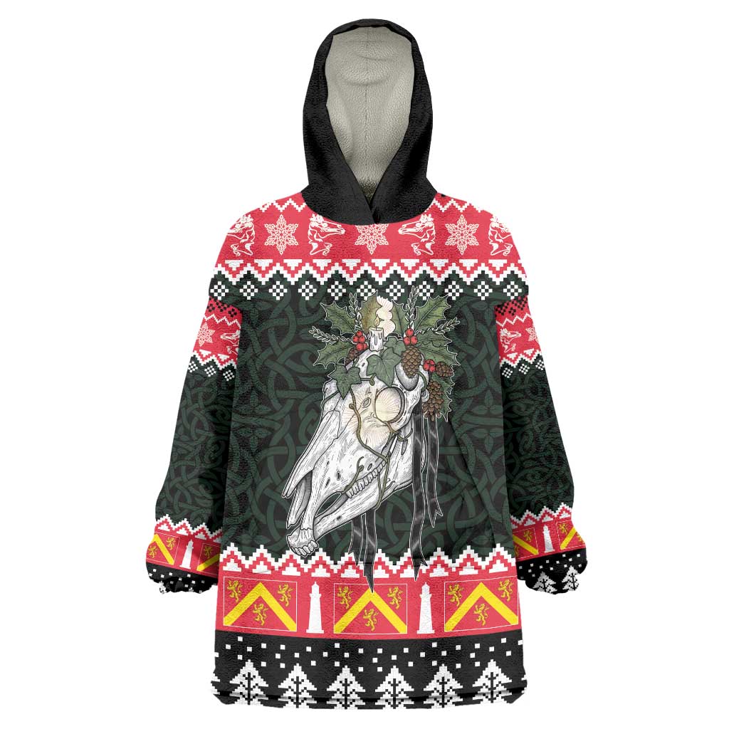 Personalized Anglesey Wales Christmas Wearable Blanket Hoodie Mari Lwyd Celtic Knot Style - Wonder Print Shop