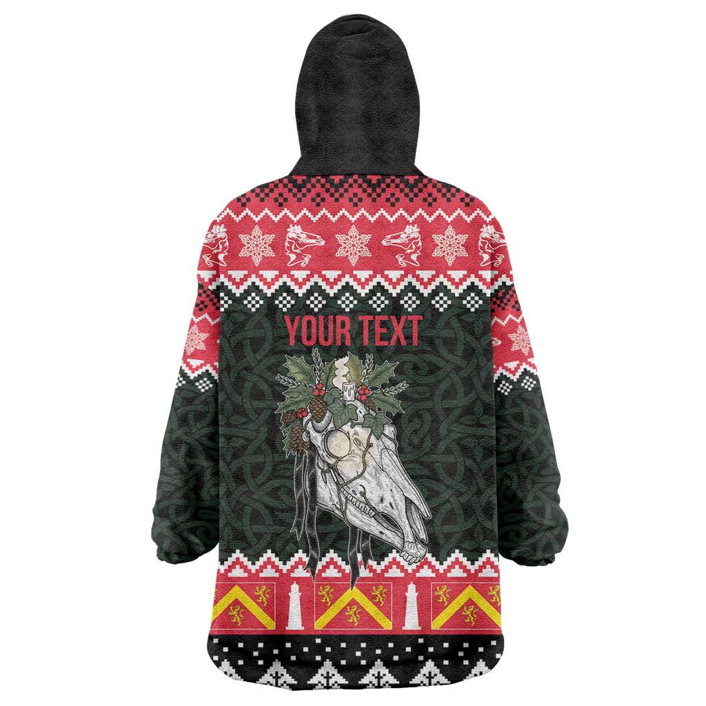 Personalized Anglesey Wales Christmas Wearable Blanket Hoodie Mari Lwyd Celtic Knot Style - Wonder Print Shop