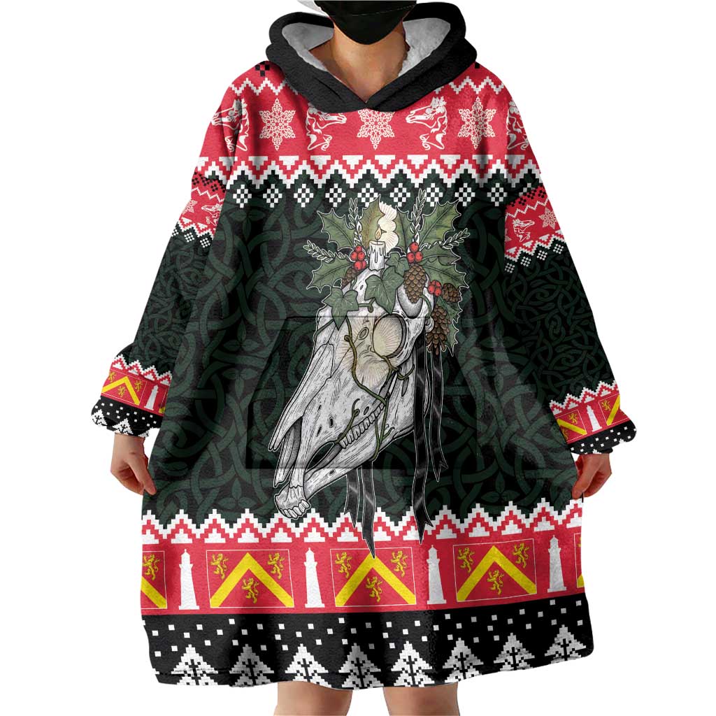 Personalized Anglesey Wales Christmas Wearable Blanket Hoodie Mari Lwyd Celtic Knot Style - Wonder Print Shop