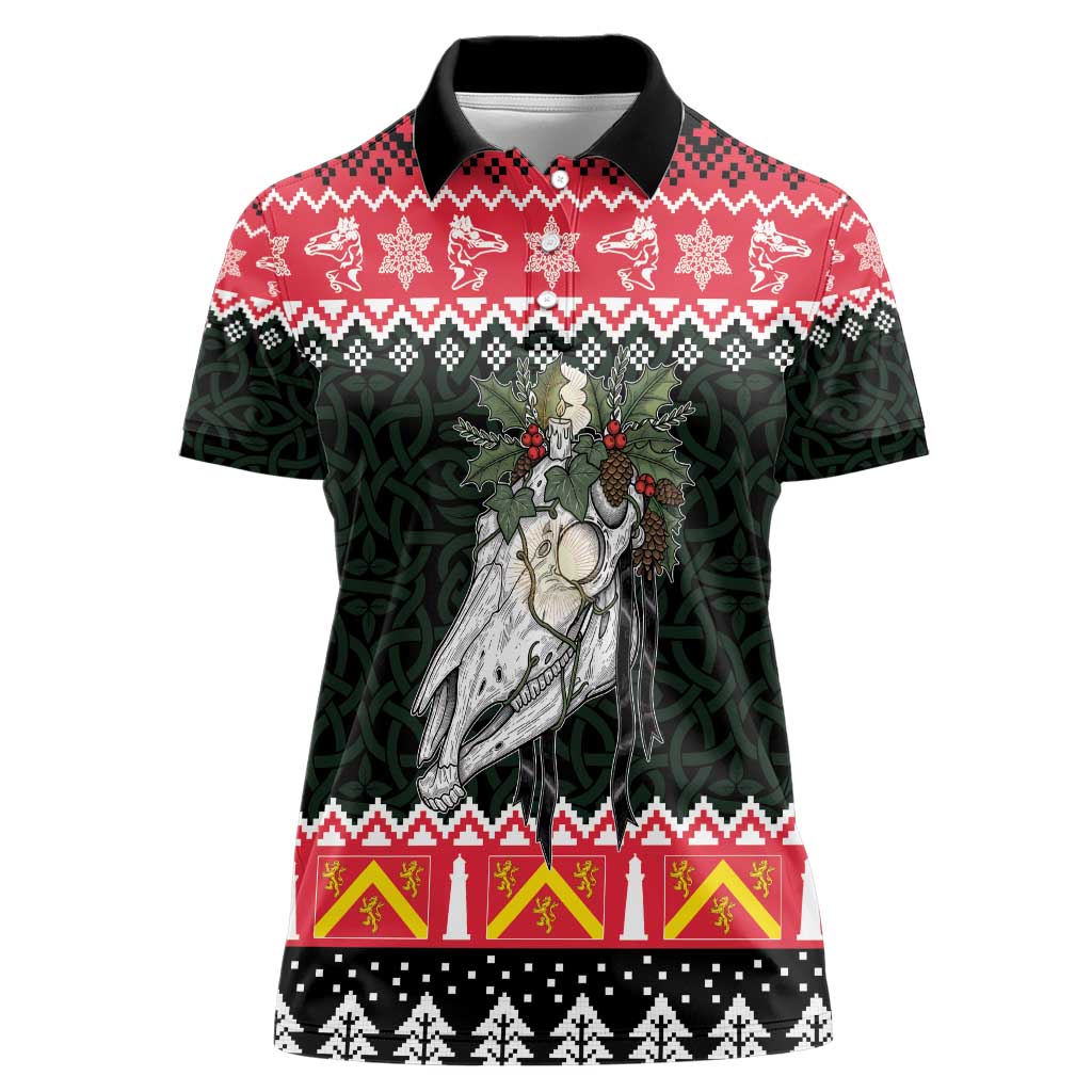 Personalized Anglesey Wales Christmas Women Polo Shirt Mari Lwyd Celtic Knot Style - Wonder Print Shop