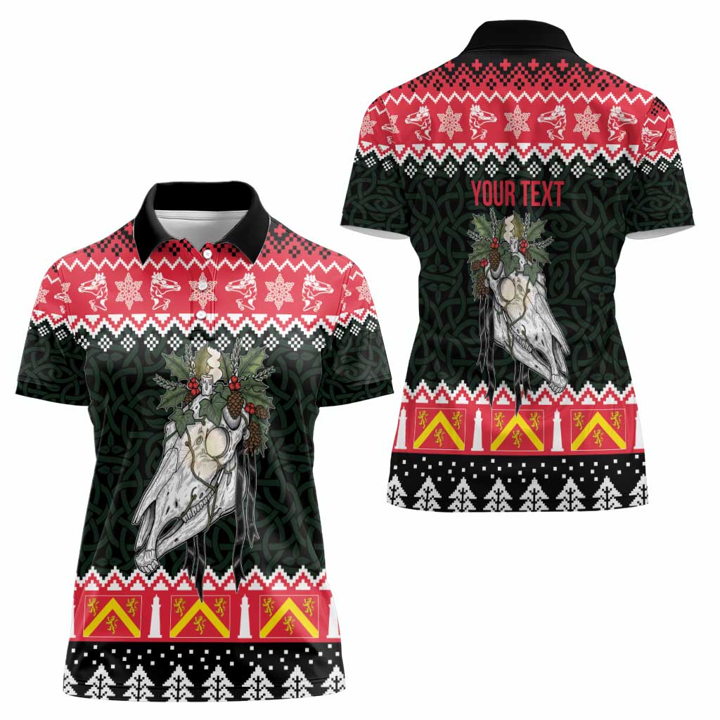 Personalized Anglesey Wales Christmas Women Polo Shirt Mari Lwyd Celtic Knot Style - Wonder Print Shop