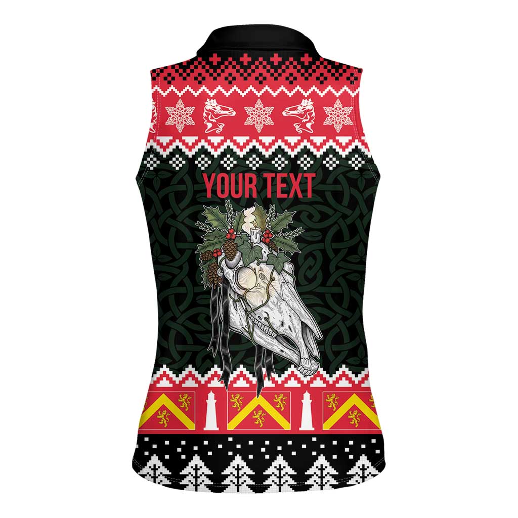 Personalized Anglesey Wales Christmas Women Sleeveless Polo Shirt Mari Lwyd Celtic Knot Style - Wonder Print Shop
