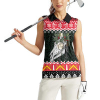 Personalized Anglesey Wales Christmas Women Sleeveless Polo Shirt Mari Lwyd Celtic Knot Style - Wonder Print Shop