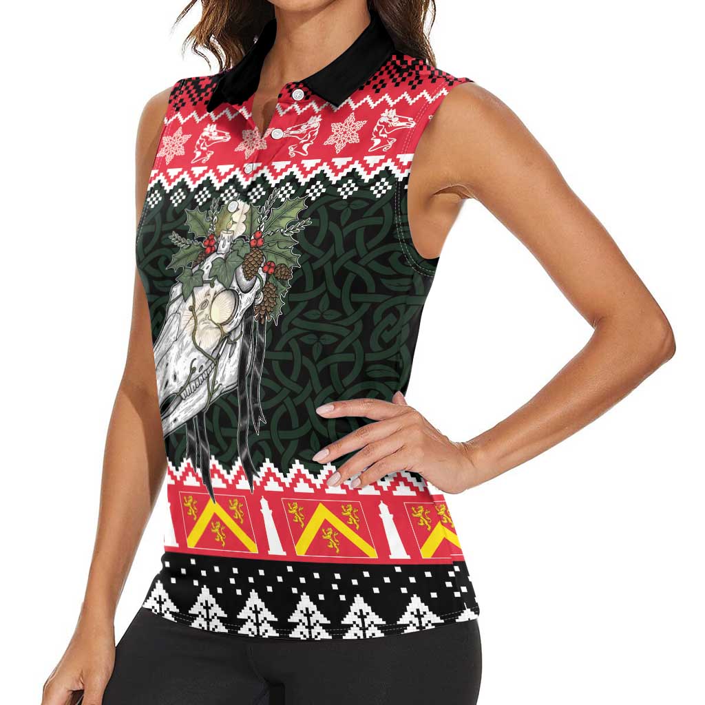 Personalized Anglesey Wales Christmas Women Sleeveless Polo Shirt Mari Lwyd Celtic Knot Style - Wonder Print Shop