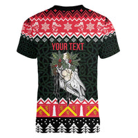 Personalized Anglesey Wales Christmas Women V-Neck T-Shirt Mari Lwyd Celtic Knot Style - Wonder Print Shop