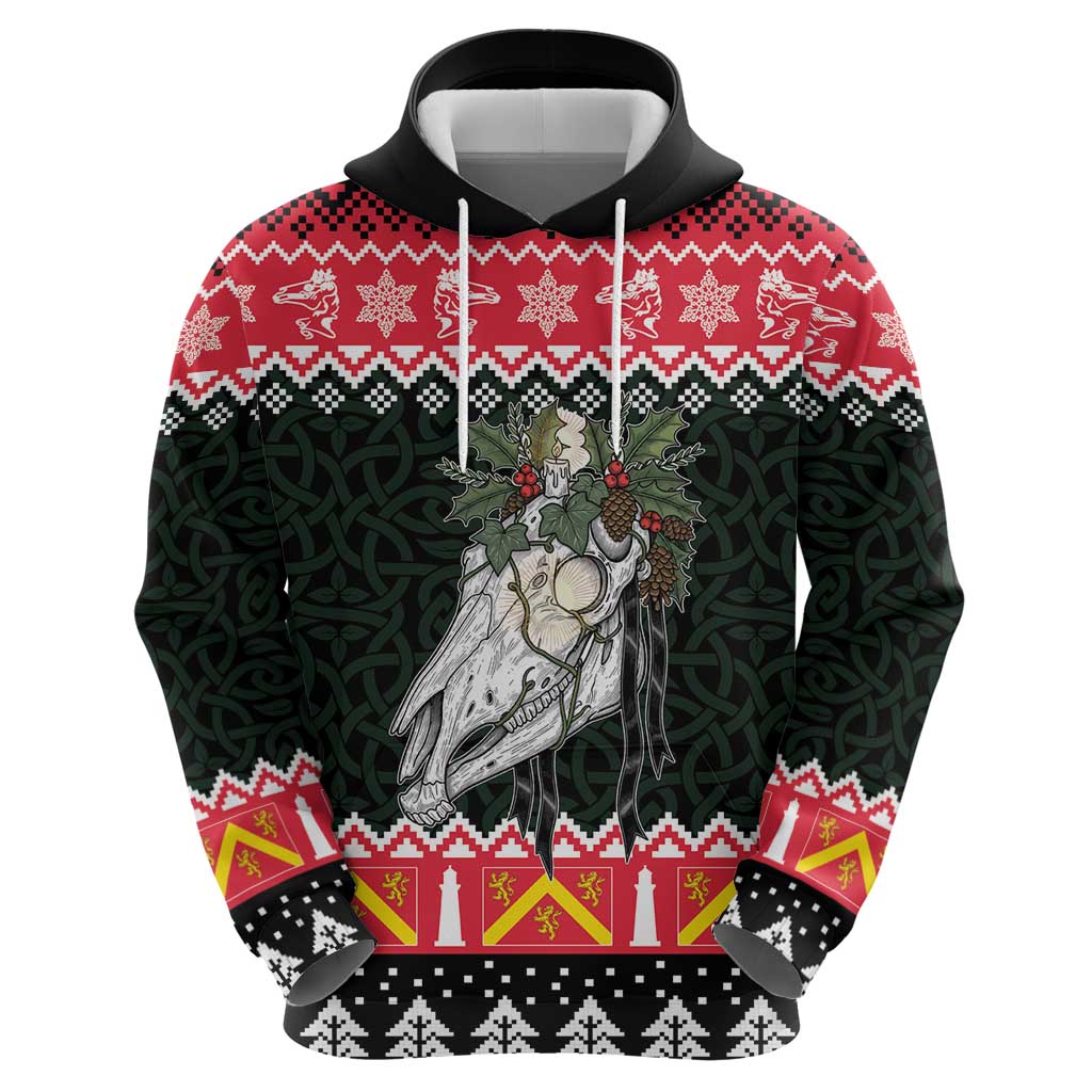 Personalized Anglesey Wales Christmas Zip Hoodie Mari Lwyd Celtic Knot Style - Wonder Print Shop