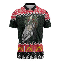 Personalized Anglesey Wales Christmas Zipper Polo Shirt Mari Lwyd Celtic Knot Style - Wonder Print Shop