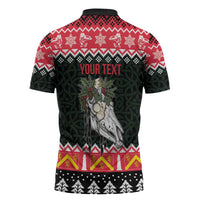 Personalized Anglesey Wales Christmas Zipper Polo Shirt Mari Lwyd Celtic Knot Style - Wonder Print Shop