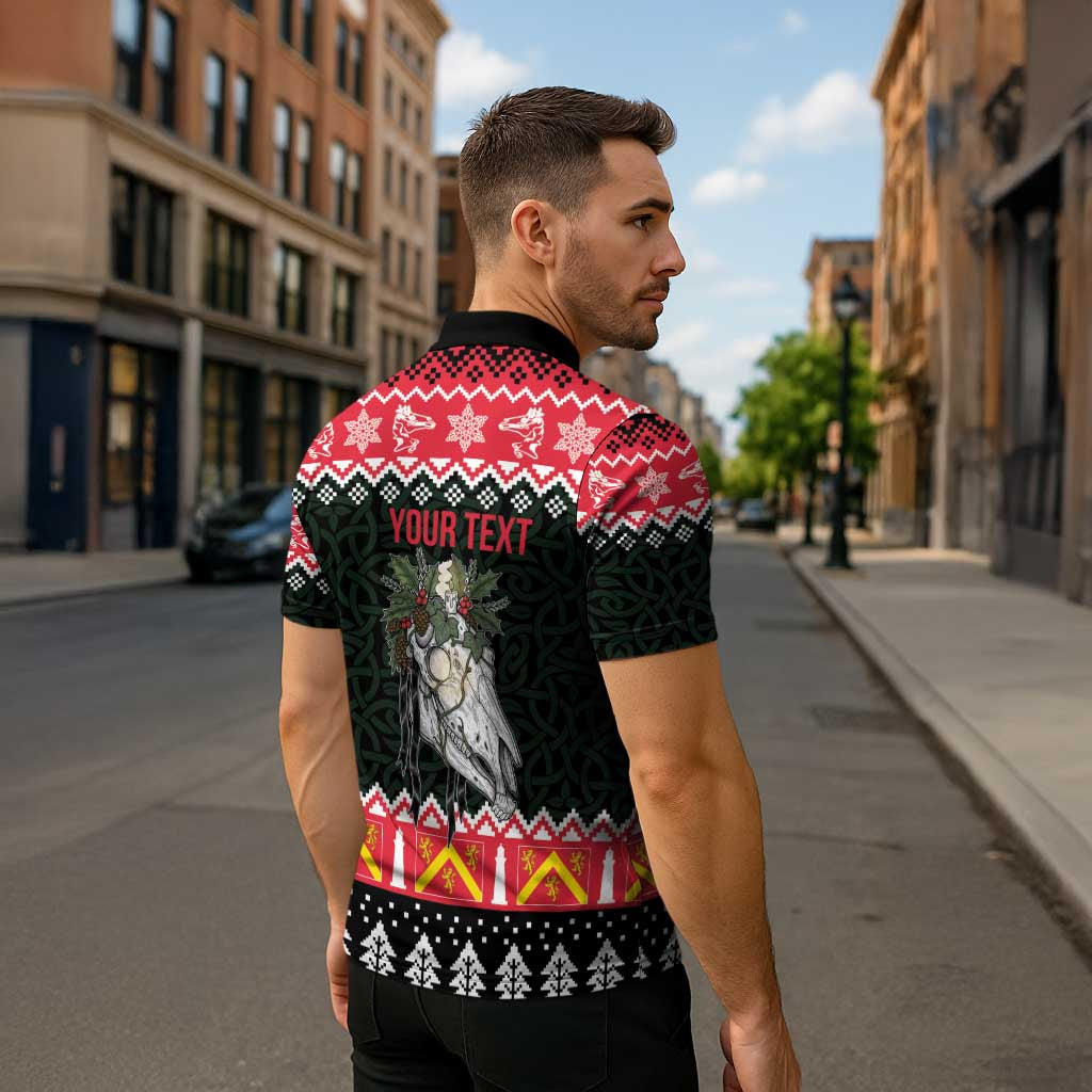 Personalized Anglesey Wales Christmas Zipper Polo Shirt Mari Lwyd Celtic Knot Style - Wonder Print Shop