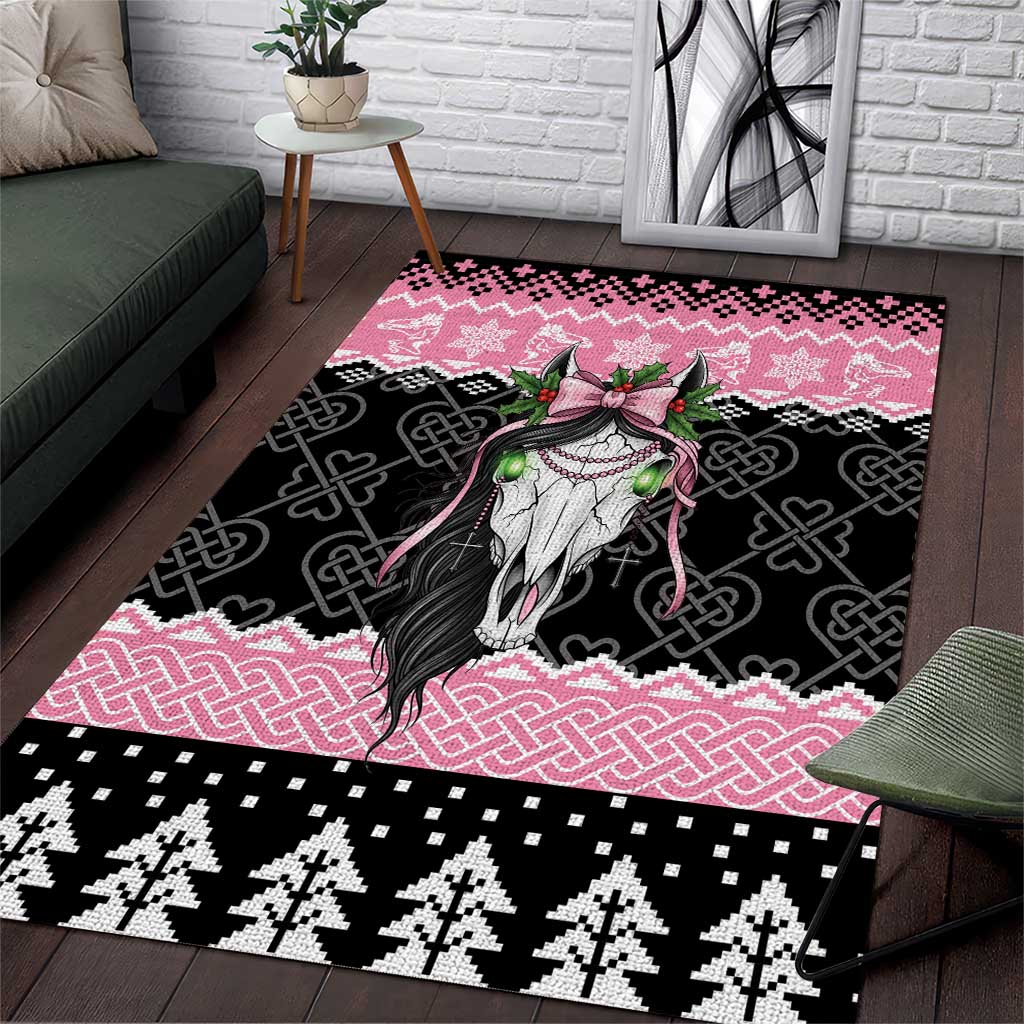 Anglesey Wales Christmas Area Rug Pink Mari Lwyd Welsh Celtic Knot - Wonder Print Shop