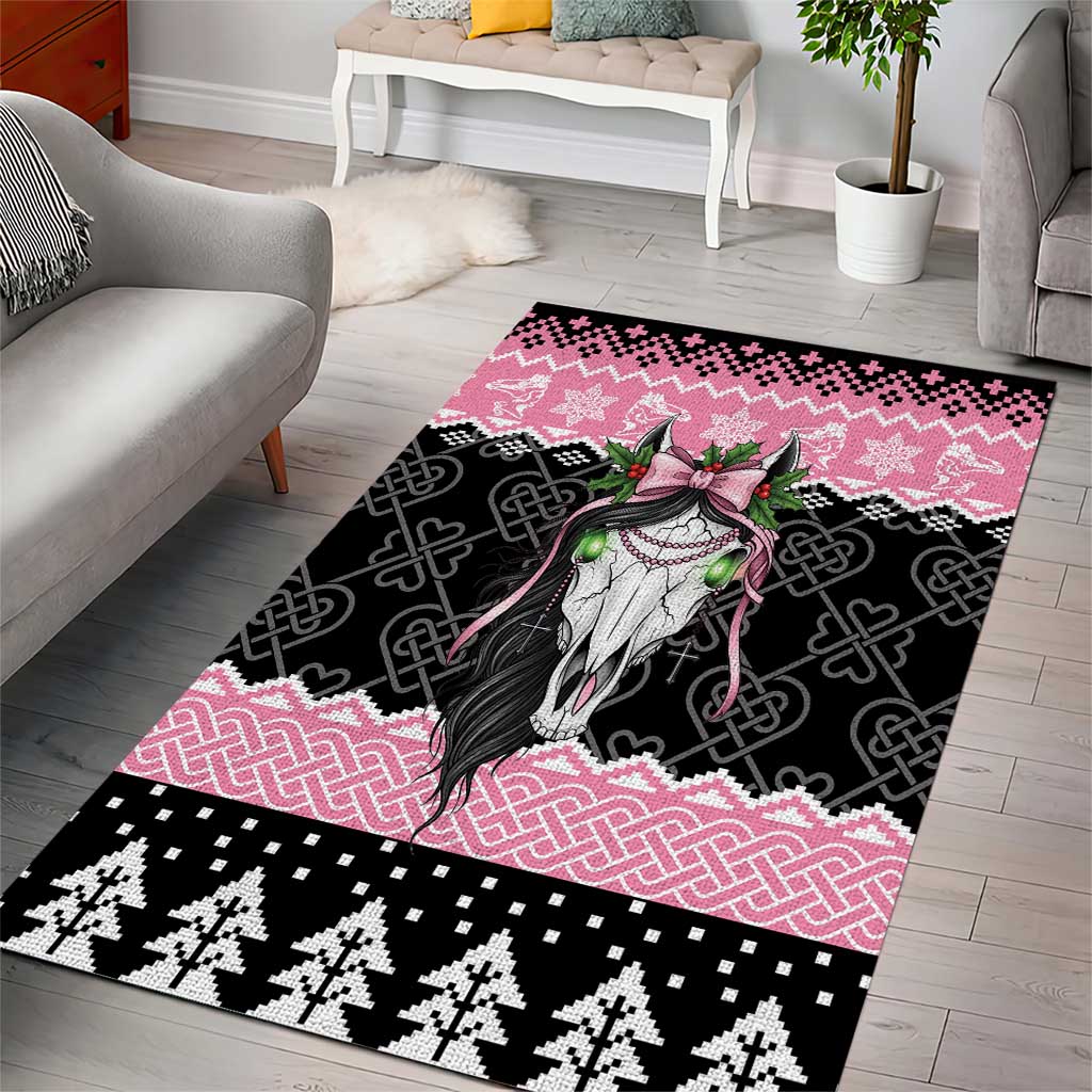 Anglesey Wales Christmas Area Rug Pink Mari Lwyd Welsh Celtic Knot - Wonder Print Shop