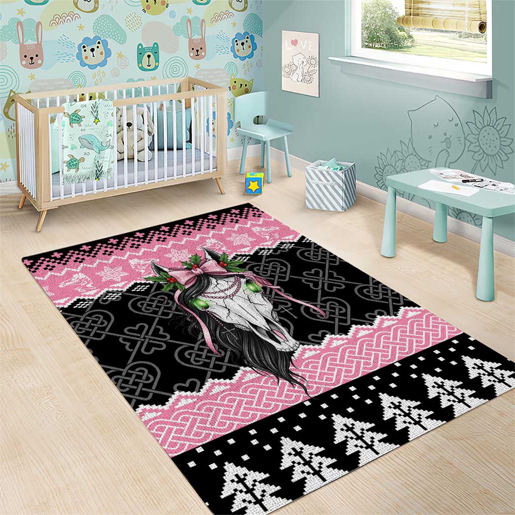 Anglesey Wales Christmas Area Rug Pink Mari Lwyd Welsh Celtic Knot - Wonder Print Shop