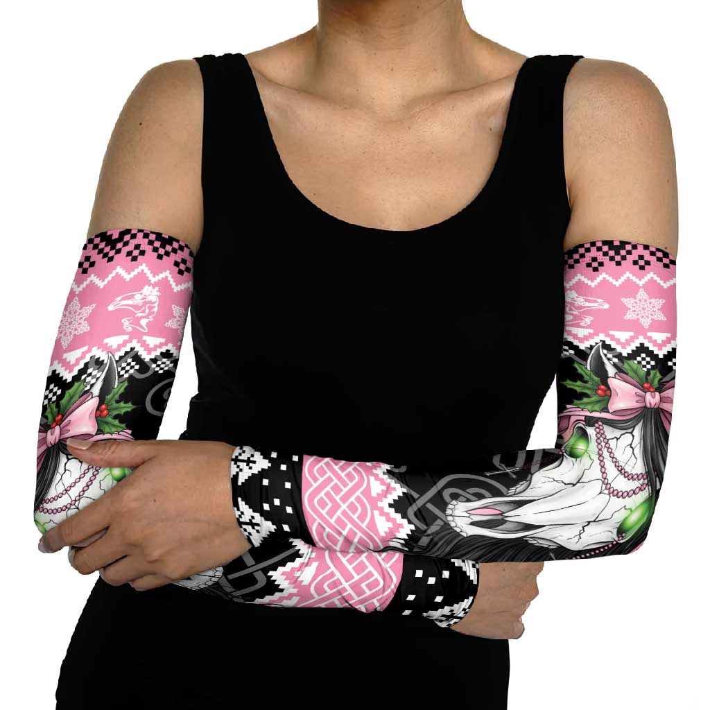 Anglesey Wales Christmas Arm Sleeves Pink Mari Lwyd Welsh Celtic Knot - Wonder Print Shop