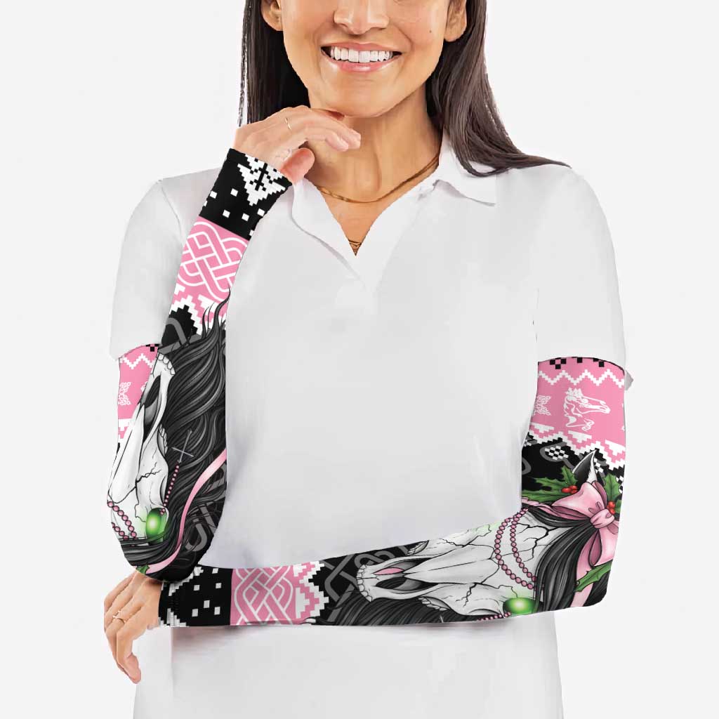 Anglesey Wales Christmas Arm Sleeves Pink Mari Lwyd Welsh Celtic Knot - Wonder Print Shop