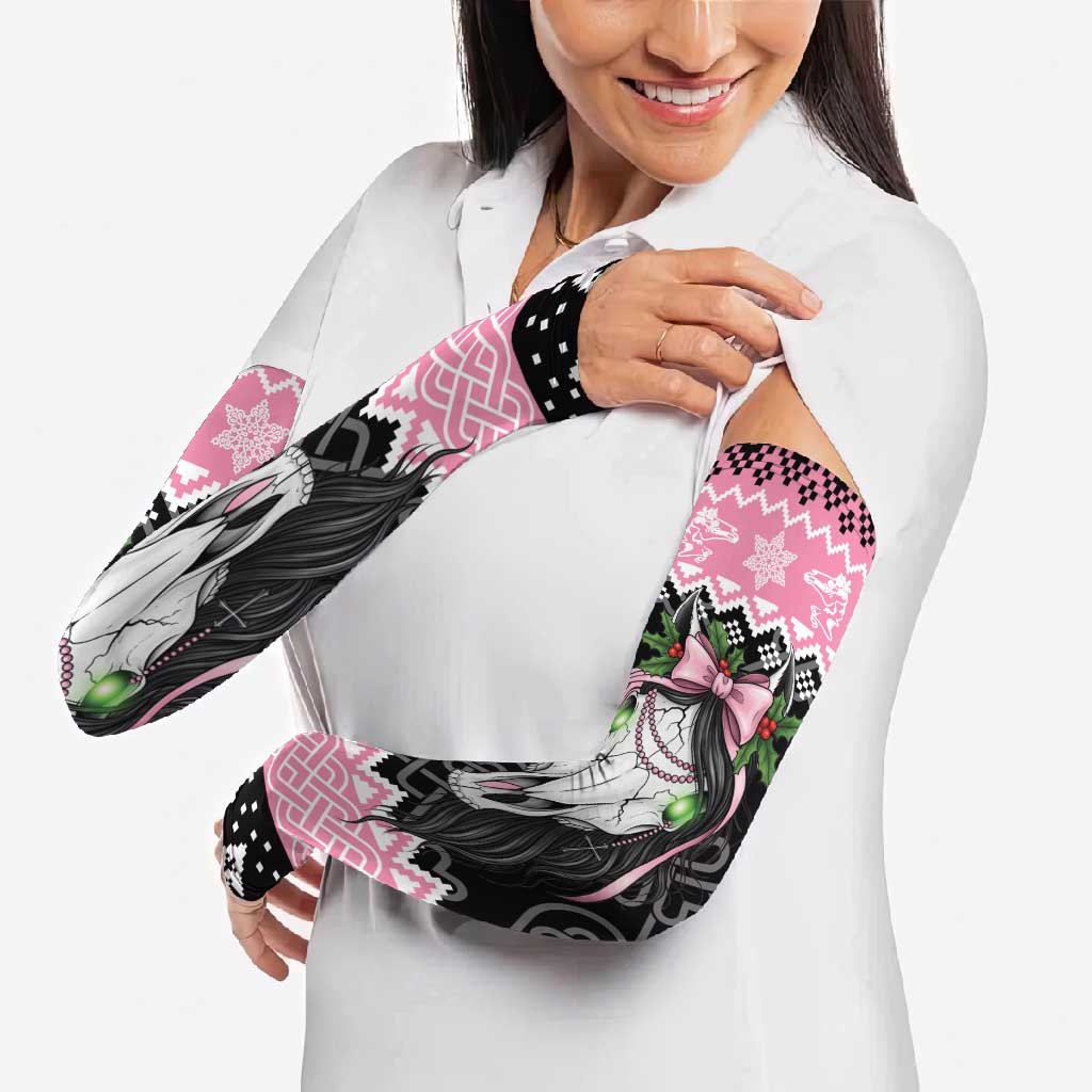 Anglesey Wales Christmas Arm Sleeves Pink Mari Lwyd Welsh Celtic Knot - Wonder Print Shop