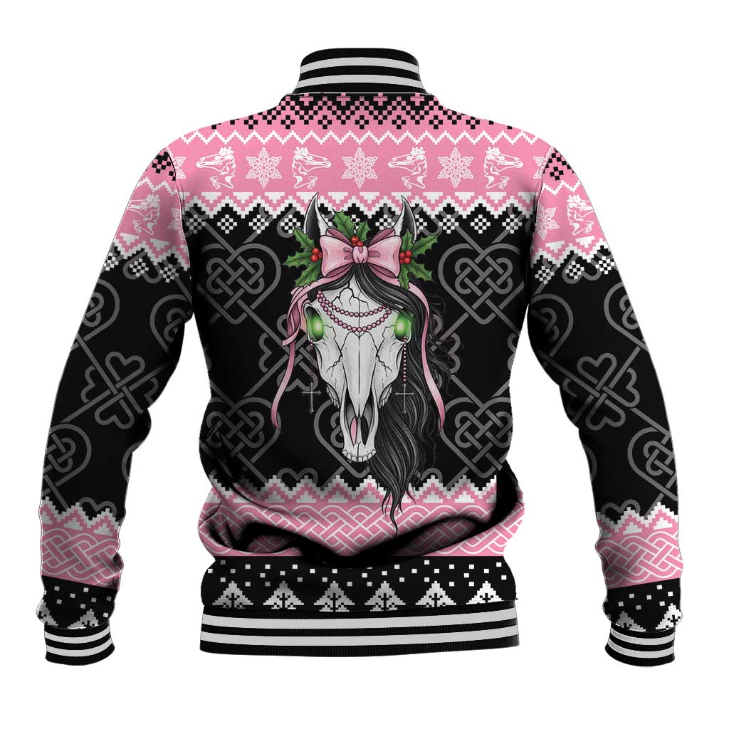 Anglesey Wales Christmas Baseball Jacket Pink Mari Lwyd Welsh Celtic Knot - Wonder Print Shop